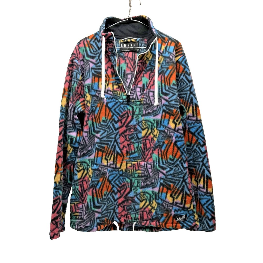 Empyre sweater Men's size Large Drawstring abstract Print Y2K Pink‎ Blue Green
